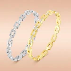 Elegant stainless steel square link bracelet with sparkling pavé stones for women fashion