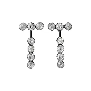 Elegant silver needle zircon earrings with a versatile 2-way wearing style design