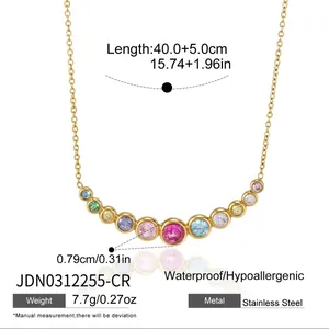 Detail view of 18K gold stainless steel necklace with dimensions and material info.
