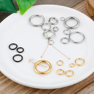Mixed sizes stainless steel open jump rings in gold, silver and black finishes