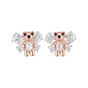 Orecchini a clip a forma di orsetto in zirconia cubica con finitura oro rosa