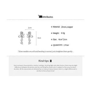 Detailed specifications for sparkly zircon bow and heart ear clips with dimensions