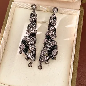 Orecchini Pendenti Geometrici Torsed Canna di Fucile Nero Zirconia Rame Orecchini Con Perno in Argento Gioielli Vintage per Donna