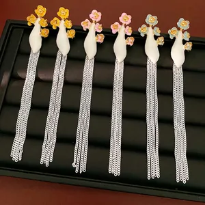 Boucles d'Oreilles Pendantes Rétro Luxe en Alliage Fleur Gland Avec Tige en Argent Sterling 925 pour Femme Bijoux Cadeau