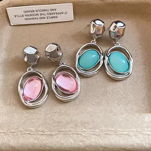 Minimalist Oval Acrylic Pendant Stud Earrings With 925 Sterling Silver Earring Post Irregular Hammered Design Niche Jewelry For Women