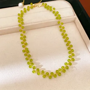 14K Gold Plated Faceted Glass Beaded Necklace For Women Fresh Sweet Niche Clavicle Chain Jewelry Elegant Beads Accessory