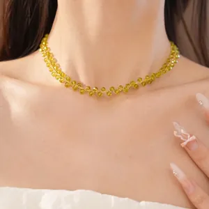 Elegant 14k gold plated yellow faceted glass bead choker necklace for women's jewelry collection