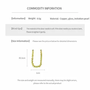 Detailed product specifications and dimensions for 14k gold plated glass bead necklace