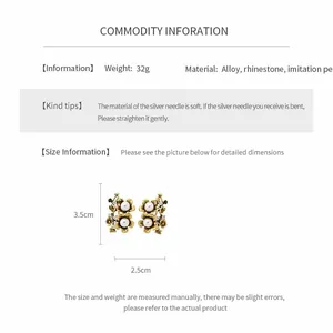 Vintage flower earrings size guide 3.5cm x 2.5cm with pearl and rhinestone details