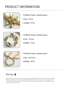 Detailed specifications for gold folded square pearl necklace bracelet and earrings
