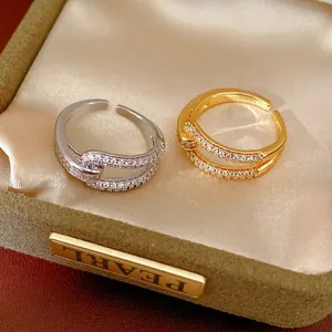 Elegant 18k gold plated open rings with geometric hollow pavé cubic zirconia.