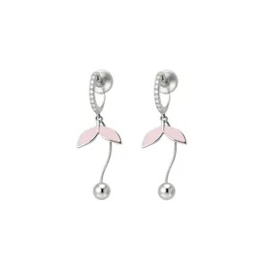 Eleganti orecchini a clip a coda di pesce argentati con smalto rosa e zirconi