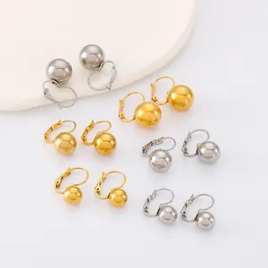 Pendientes de bola de acero inoxidable en color oro y plata para mujer con cierre