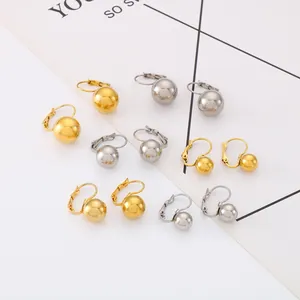 Pendientes De Bola De Acero Inoxidable Minimalistas Chapados En Oro Geométricos De Aro Para Mujer