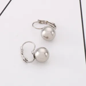 Minimalist stainless steel ball leverback earrings in polished silver finish for women