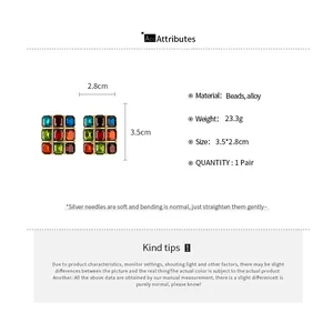 Dimensions and material details of square colorful vintage bead earrings for women