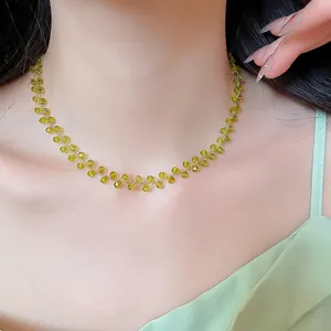 Damen 14K Vergoldet Kristallperlen Halskette Süß Mori-Stil Glasperlen Schlüsselbeinkette Mode Schmuck