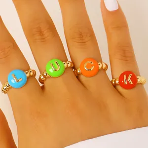 Anello Aperto Lettere Inglesi LUCK Stile Dopamina Colorata Lega di Zinco Smalto Anello Regolabile da Donna Gioielli Fortunati