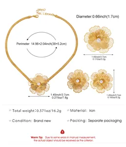 Detailed dimensions and weight chart for the gold flower necklace and earrings jewelry set