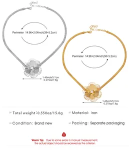 Specifications for floral necklace set in gold and silver, size 3.7cm and length 38cm