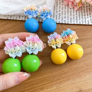 Vibrant dopamine resin flower ball earrings for sweet summer vacation style