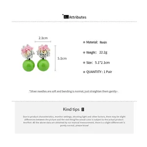 Macro view of resin flower earrings with product dimensions and material attributes