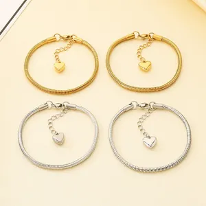 Ensemble de bracelets chaîne serpent 3 mm en acier inoxydable avec breloques cœur
