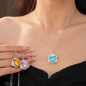 Sparkling zircon star pendant necklace for women, elegant dainty clavicle chain jewelry piece