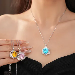 Sparkling zircon star pendant necklace with colorful round stones for elegant women's wear