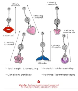 Detailed size and weight information for multi-design colorful enamel belly button rings