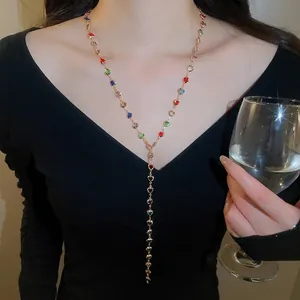 Colorful crystal heart Y-shaped necklace for women with vibrant dopamine style
