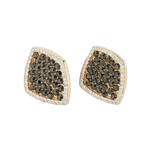 Elegant gold-plated irregular diamond stud earrings with gray and white crystals for women.