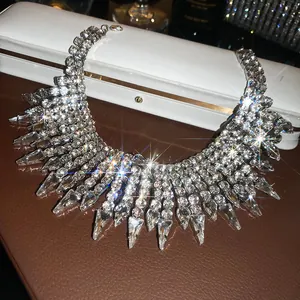 Close-up of a luxurious rhinestone fringe necklace with brilliant water drop crystals