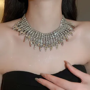 Detailed view of luxury full rhinestone necklace with elegant drop fringe design
