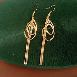 Fashion Waterdrop Geometric Hollow Tassel Ear Hooks For Women Gold Plated Copper Earrings With Silver Earring Post Elegant Commute Jewelry