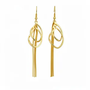 Elegant gold plated geometric hollow water-drop design tassel drop earrings for women