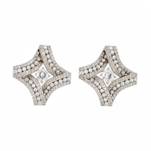 Boucles d'oreilles losanges torsadées avec zircons et perles en plaqué or 18 carats