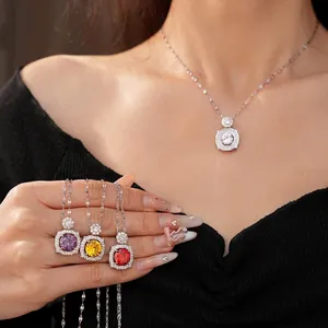 Elegant zircon geometric square and round pendant necklace for women's jewelry collection