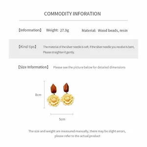 Detailed product specifications and dimensions for vintage wood and resin flower earrings