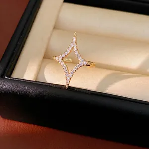 Elegant 18k gold plated open ring featuring a sparkling star-shaped cubic zirconia.
