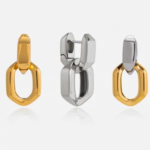 Boucles d'Oreilles Créoles Géométriques en Acier Inoxydable Maillons pour Femmes Premium Or Argent Bicolore Bijoux Étanche Cadeau