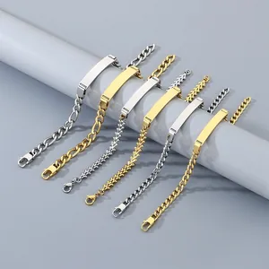 Minimalistisches Edelstahl Figaro Armband Für Damen Herren Personalisiert Gravierbar ID Gebogene Bar Kuba NK Kette Schmuck