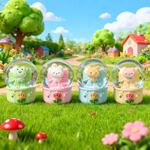 Cartoon animal crystal ball set with glowing resin base featuring rabbits and bears