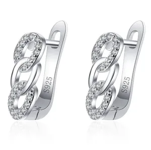 Cubic Zirconia Chain Link Huggie Hoop Earrings With Earring Post Elegant Trendy Jewelry For Women