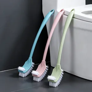 Toilet Brush Curved Long Handle Double Sided Bristles Bathroom Cleaning Tool No Dead Corner Plastic Scrub Cleaner Brush