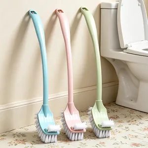 Wall-mounted long handle toilet brush in Morandi colors for bathroom corner cleaning