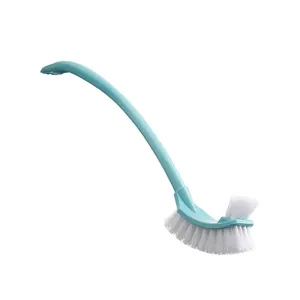 Long handle toilet brush with double-sided bristles and wall-mounted storage design