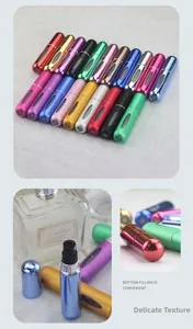 Macro detail of the refillable 5ml perfume bottle with bottom spray mechanism