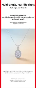 Détail du collier halo en argent 925 avec pendentif en moissanite ovale gros plan