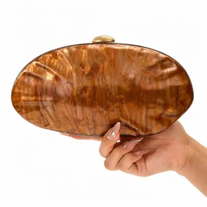 Chic brown marble acrylic shell clutch bag for wedding or formal evening parties